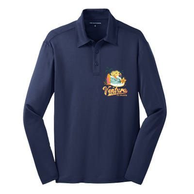 Retro Beach Surf Wave Ventura California Silk Touch Performance Long Sleeve Polo