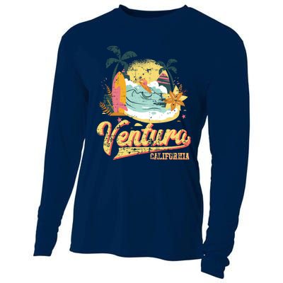 Retro Beach Surf Wave Ventura California Cooling Performance Long Sleeve Crew