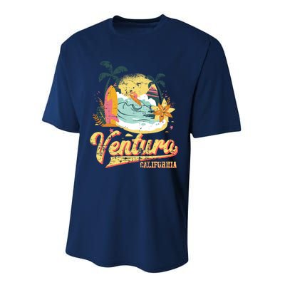 Retro Beach Surf Wave Ventura California Performance Sprint T-Shirt