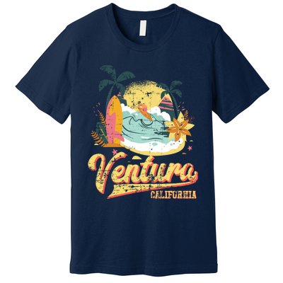 Retro Beach Surf Wave Ventura California Premium T-Shirt