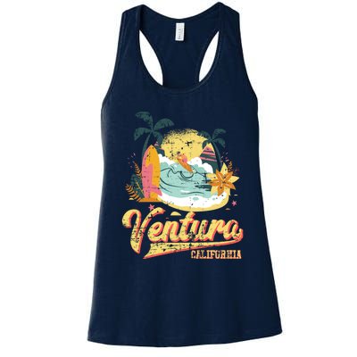 Retro Beach Surf Wave Ventura California Women's Racerback Tank