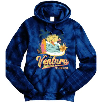 Retro Beach Surf Wave Ventura California Tie Dye Hoodie