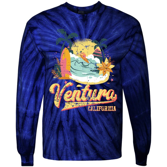 Retro Beach Surf Wave Ventura California Tie-Dye Long Sleeve Shirt