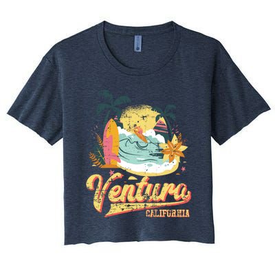 Retro Beach Surf Wave Ventura California Women's Crop Top Tee