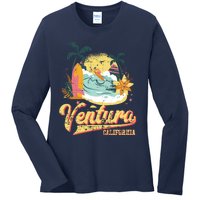 Retro Beach Surf Wave Ventura California Ladies Long Sleeve Shirt