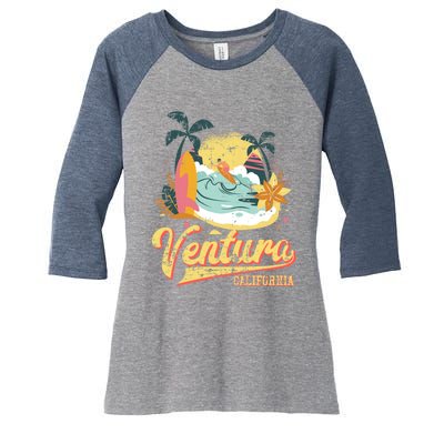 Retro Beach Surf Wave Ventura California Women's Tri-Blend 3/4-Sleeve Raglan Shirt