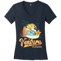 Retro Beach Surf Wave Ventura California Women's V-Neck T-Shirt