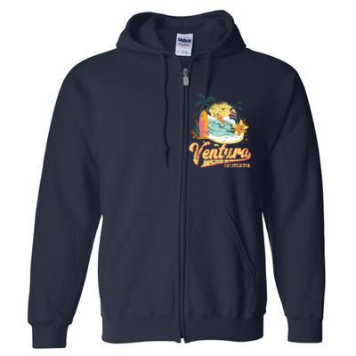 Retro Beach Surf Wave Ventura California Full Zip Hoodie