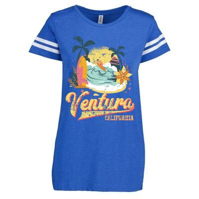 Retro Beach Surf Wave Ventura California Enza Ladies Jersey Football T-Shirt