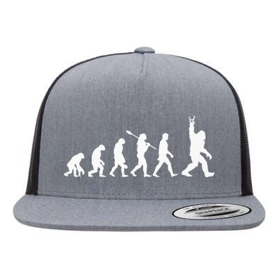 Rocker Bigfoot Sasquatch Human Evolution Rock And Roll Lover Flat Bill Trucker Hat