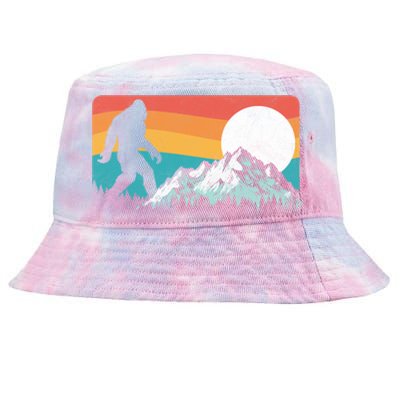 Retro Bigfoot Silhouette Rocky Mountains 80s Graphic Gift Tie-Dyed Bucket Hat