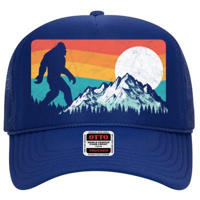 Retro Bigfoot Silhouette Rocky Mountains 80s Graphic Gift High Crown Mesh Back Trucker Hat