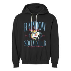 Rainbow Brite Social Club Since 1984 Everyone Welcome Garment-Dyed Fleece Hoodie