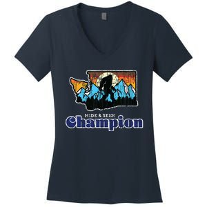 Retro Bigfoot State Of Washington Hide And Seek Champion Women's V-Neck T-Shirt