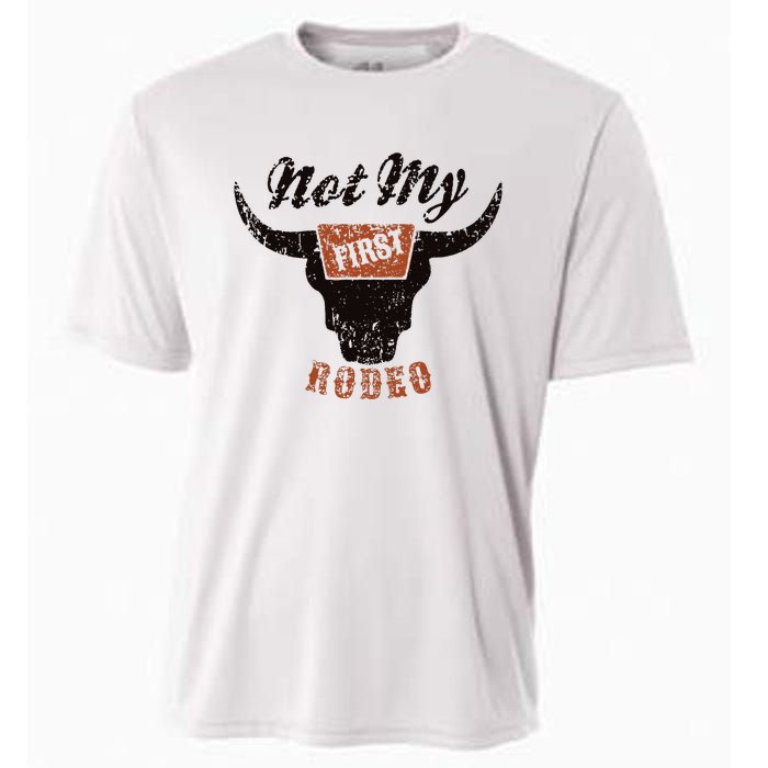 Retro Bull Skull Not My First Rodeo Western Country Cowboy Cooling Performance Crew T-Shirt