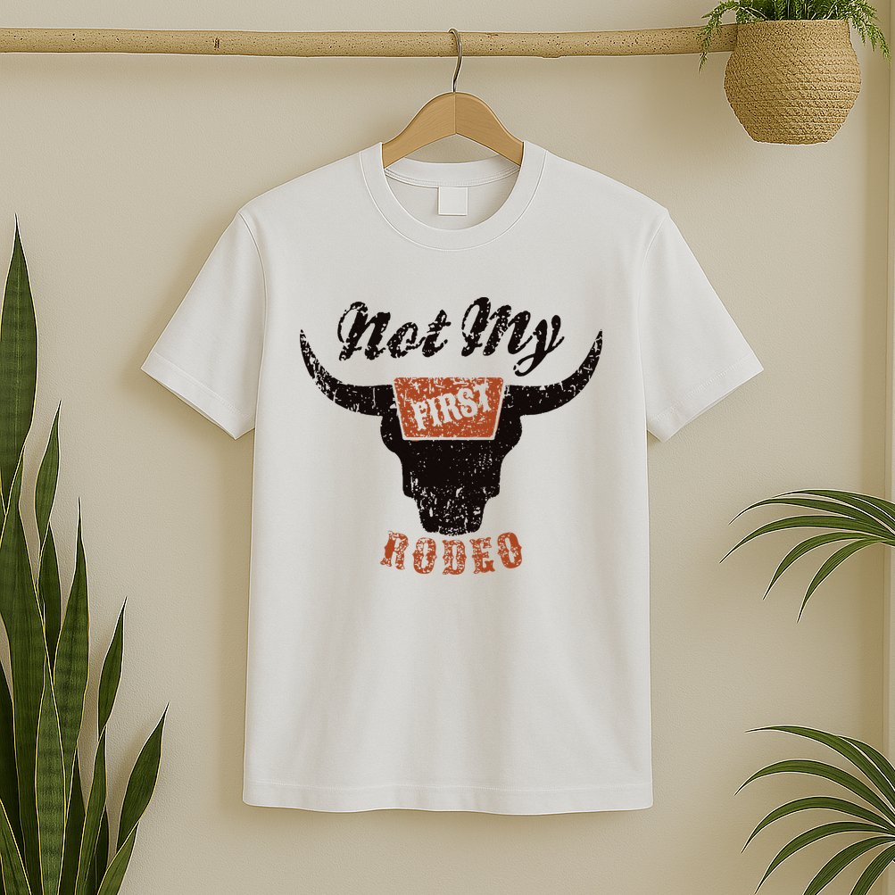 Retro Bull Skull Not My First Rodeo Western Country Cowboy T-Shirt