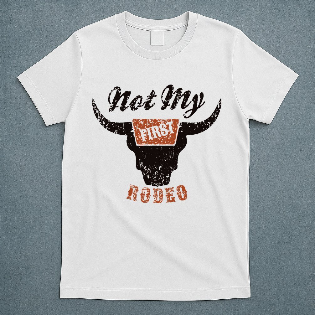 Retro Bull Skull Not My First Rodeo Western Country Cowboy T-Shirt