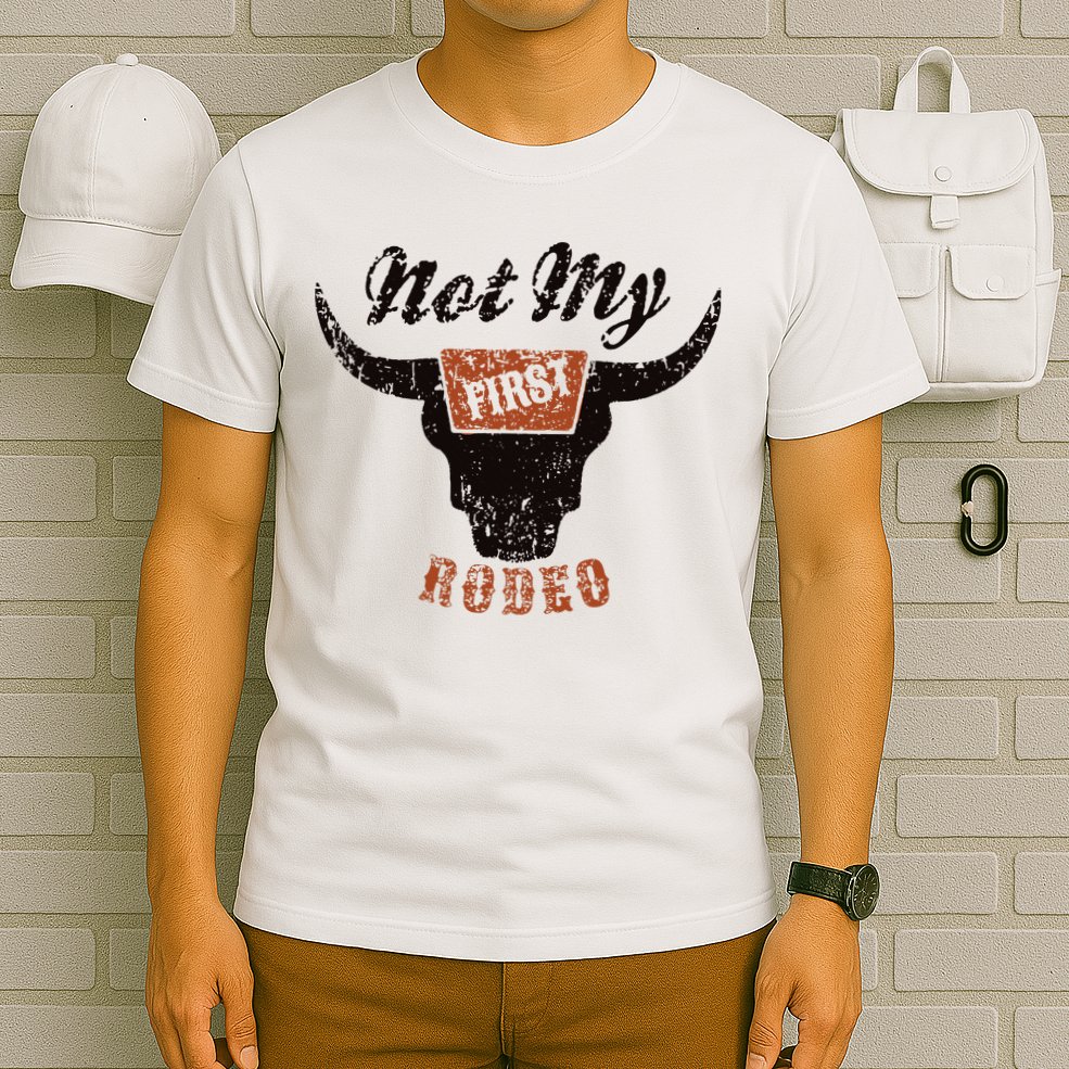 Retro Bull Skull Not My First Rodeo Western Country Cowboy T-Shirt