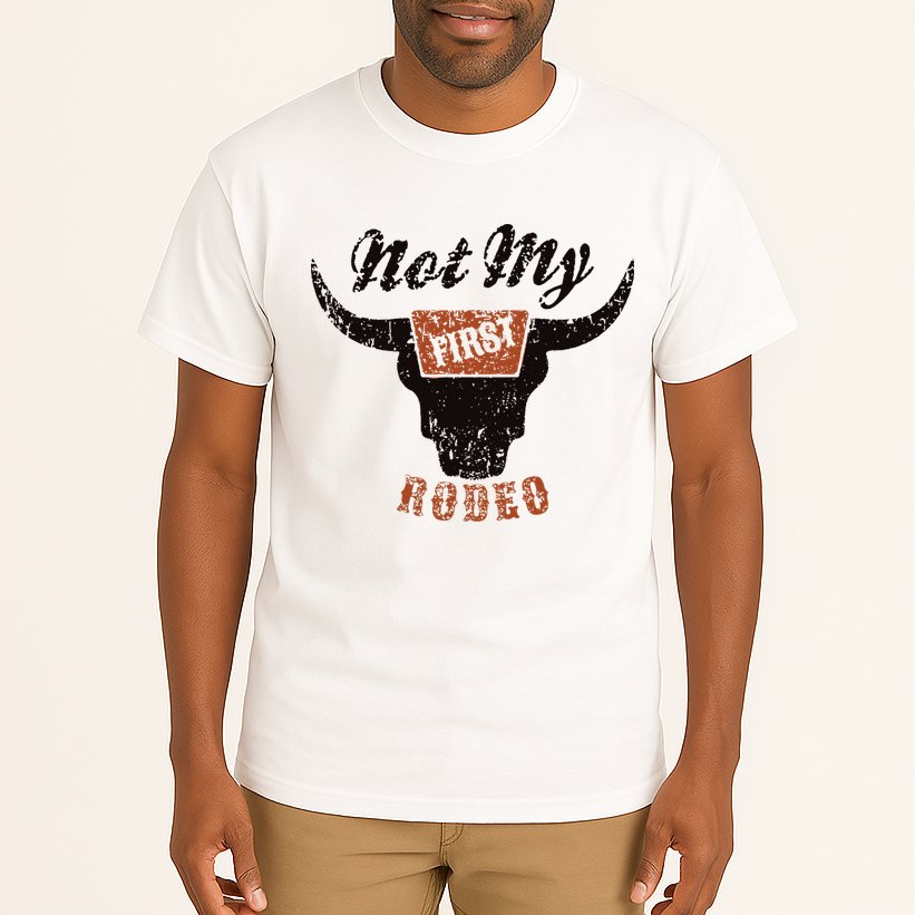 Retro Bull Skull Not My First Rodeo Western Country Cowboy Tall T-Shirt