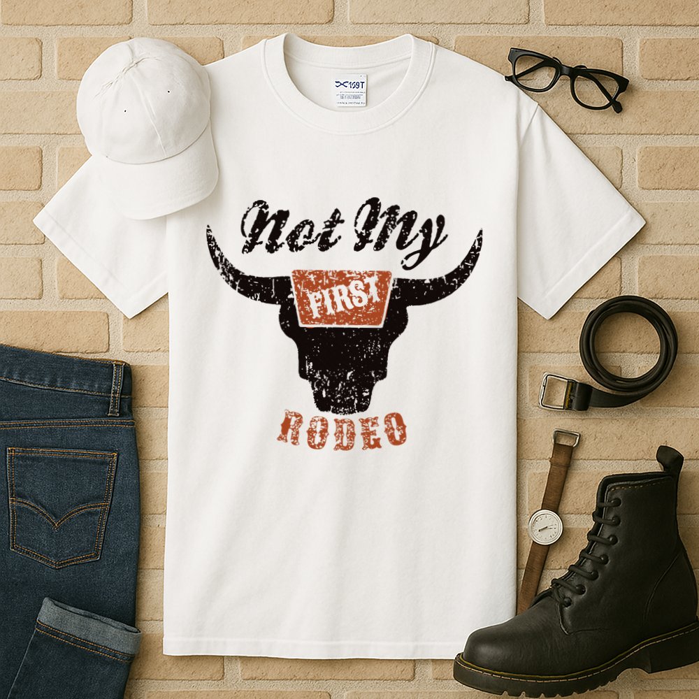 Retro Bull Skull Not My First Rodeo Western Country Cowboy Tall T-Shirt