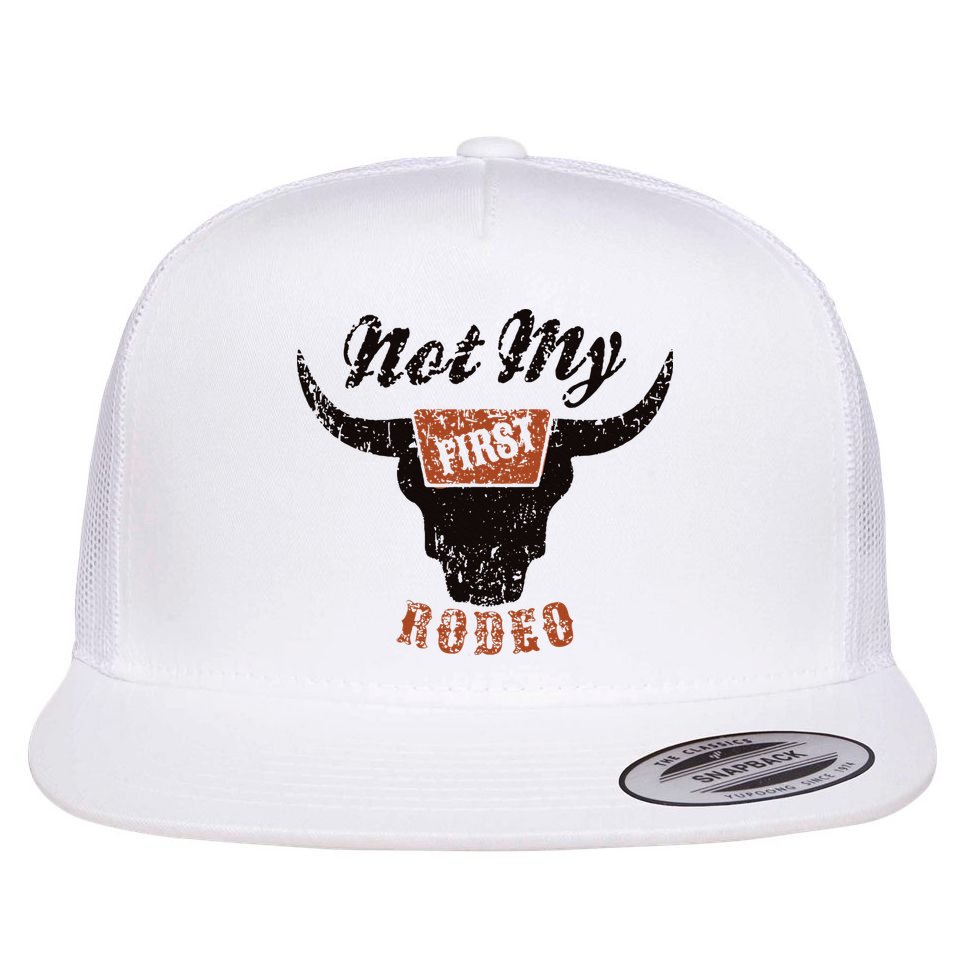 Retro Bull Skull Not My First Rodeo Western Country Cowboy Flat Bill Trucker Hat