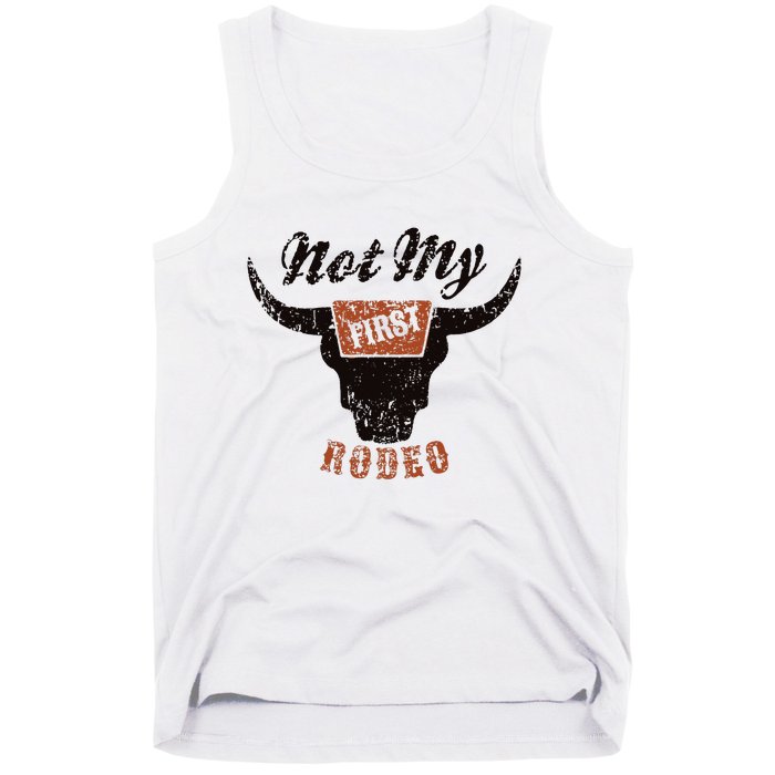 Retro Bull Skull Not My First Rodeo Western Country Cowboy Tank Top