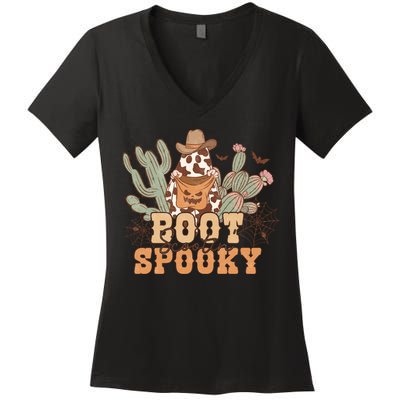 Retro Boot Scootin Spooky Western Halloween Retro Fall Halloween Gift Women's V-Neck T-Shirt