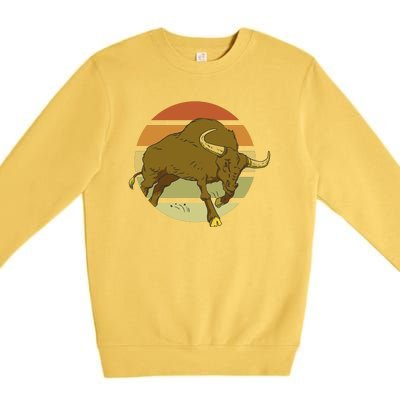 Retro Bull Sunset Premium Crewneck Sweatshirt