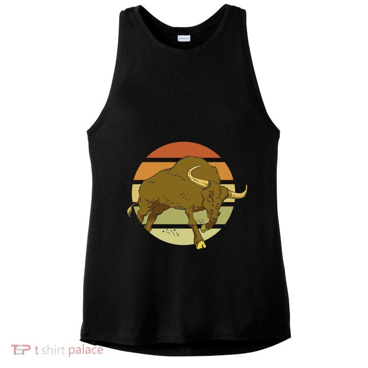 Retro Bull Sunset Ladies PosiCharge Tri-Blend Wicking Tank