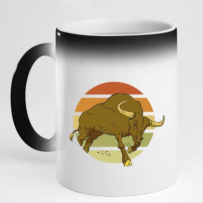 Retro Bull Sunset 11oz Black Color Changing Mug