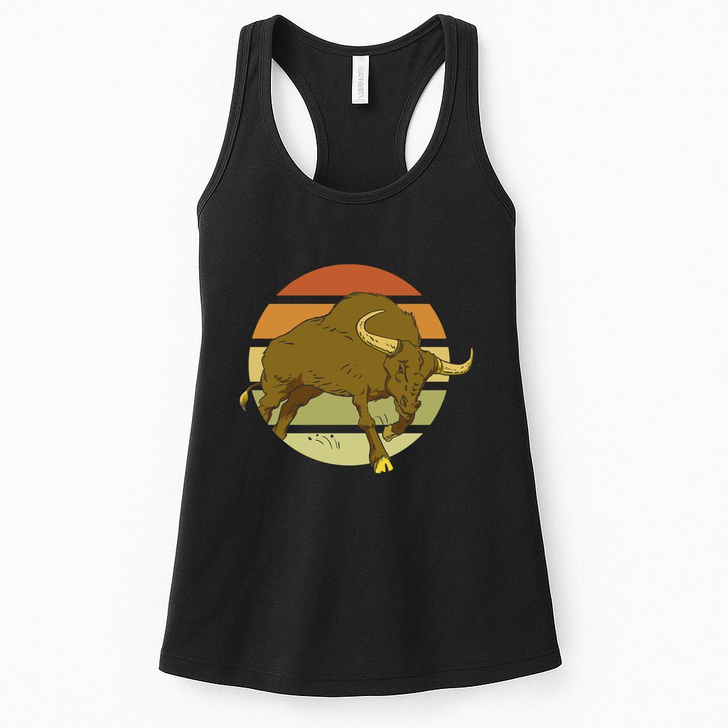 Retro Bull Sunset Womens Tank Top