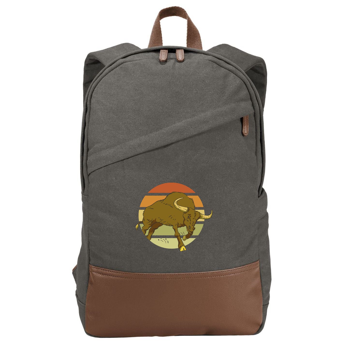 Retro Bull Sunset Cotton Canvas Backpack