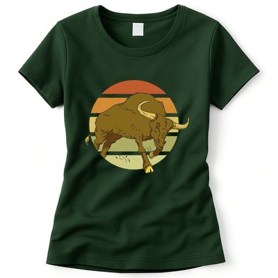 Retro Bull Sunset Womens T-Shirt