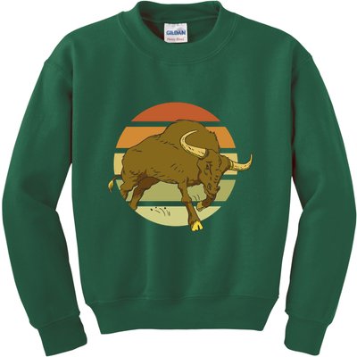 Retro Bull Sunset Kids Sweatshirt