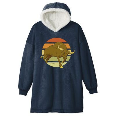 Retro Bull Sunset Hooded Wearable Blanket