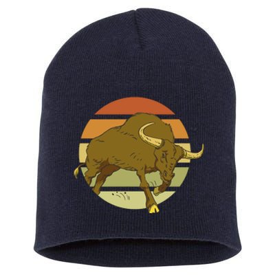 Retro Bull Sunset Short Acrylic Beanie