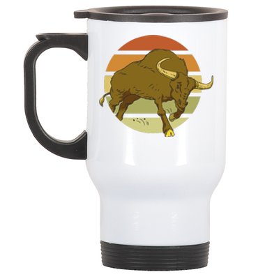 Retro Bull Sunset Stainless Steel Travel Mug