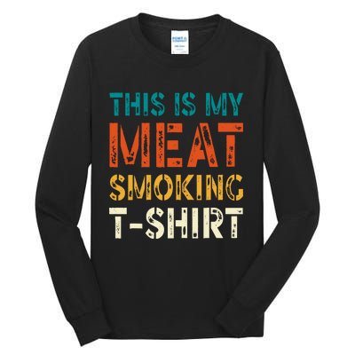 Retro Bbq Smoker Vintage Us Flag This Is My Meat Smoking Tall Long Sleeve T-Shirt