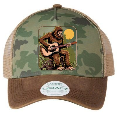 Retro Bigfoot Sasquatch Playing Acoustic Guitar Guitarist Legacy Tie Dye Trucker Hat