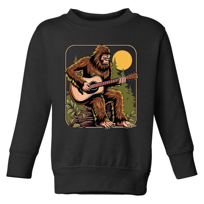 Retro Bigfoot Sasquatch Playing Acoustic Guitar Guitarist Toddler Sweatshirt