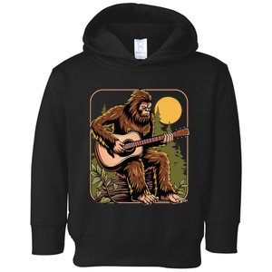 Retro Bigfoot Sasquatch Playing Acoustic Guitar Guitarist Toddler Hoodie