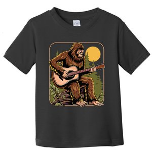 Retro Bigfoot Sasquatch Playing Acoustic Guitar Guitarist Toddler T-Shirt