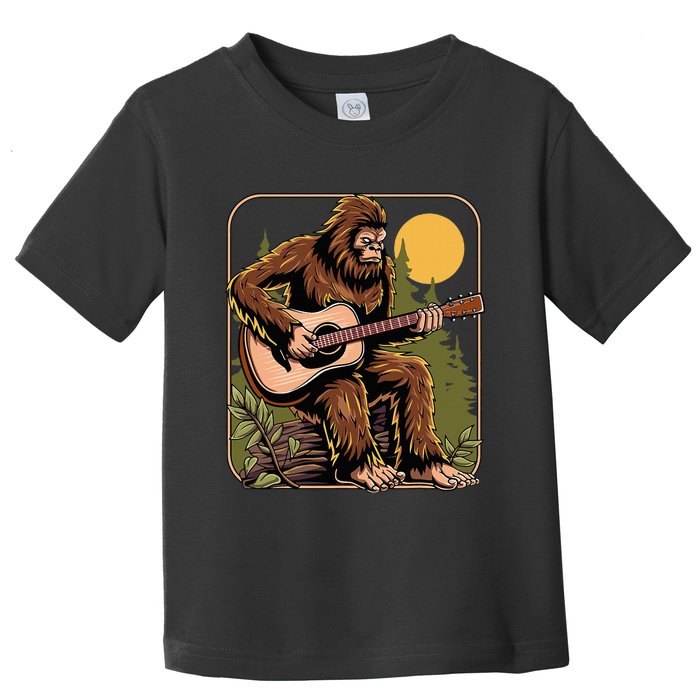 Retro Bigfoot Sasquatch Playing Acoustic Guitar Guitarist Toddler T-Shirt