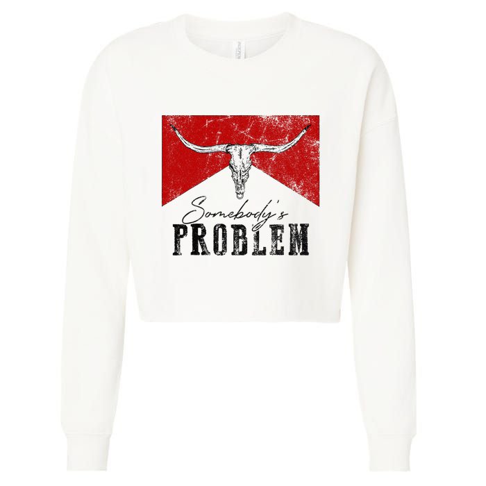 Rustic Bull Skull Country Lifestyle Unique Design Cropped Pullover Crew