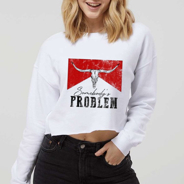 Rustic Bull Skull Country Lifestyle Unique Design Cropped Pullover Crew