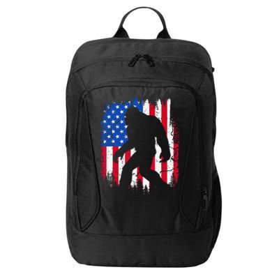 Retro Bigfoot Silhouette USA Flag Sasquatch Lovers July 4th City Backpack