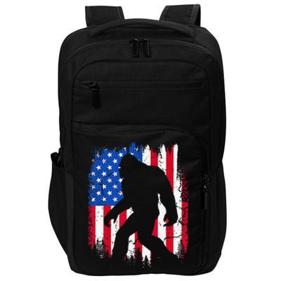 Retro Bigfoot Silhouette USA Flag Sasquatch Lovers July 4th Impact Tech Backpack