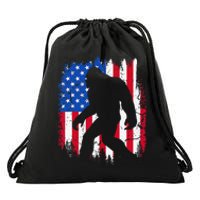 Retro Bigfoot Silhouette USA Flag Sasquatch Lovers July 4th Drawstring Bag