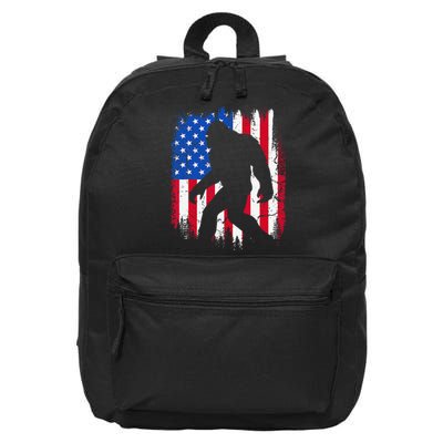 Retro Bigfoot Silhouette USA Flag Sasquatch Lovers July 4th 16 in Basic Backpack