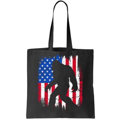 Retro Bigfoot Silhouette USA Flag Sasquatch Lovers July 4th Tote Bag